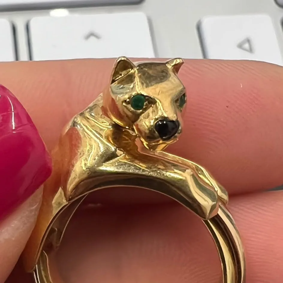 Bague Panthère de Cartier en or 750, yeux verts et truffe noire